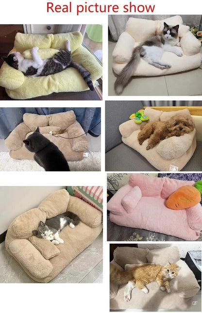 Pet Couch Bed Washable Cat Bed Fluffy Warm Dogs Cats Sofa Litter Non-Slip Kennel